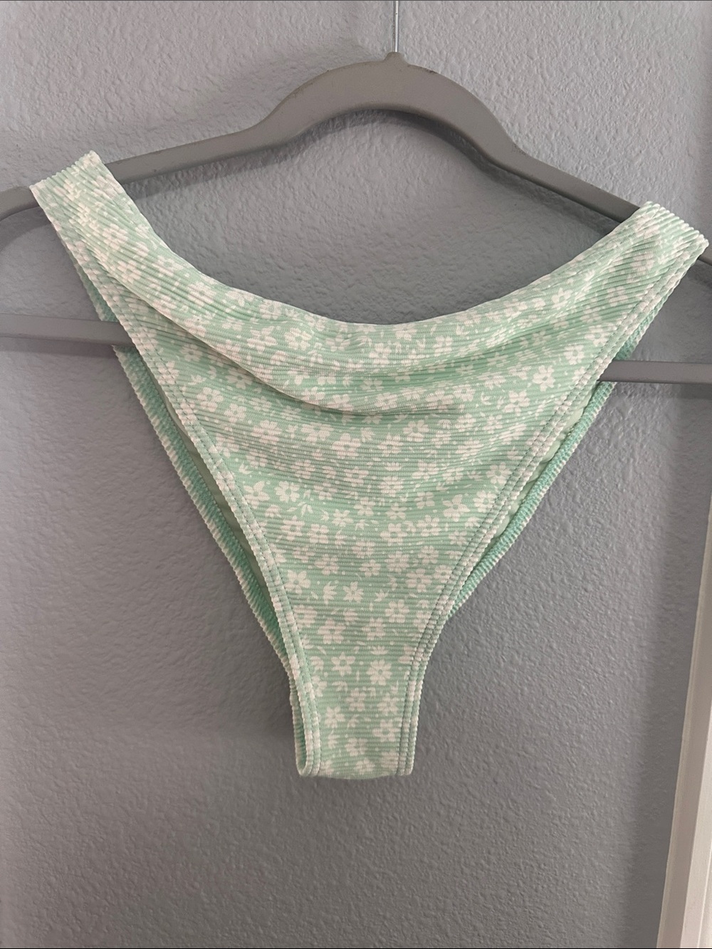 Mint Green Floral Ribbed Bikini Bottom